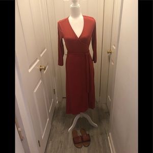 Gap long sleeve wrap dress in coral
